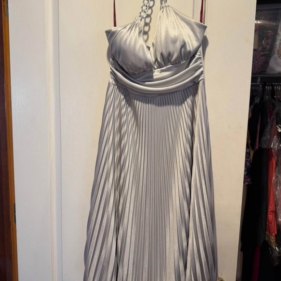 Strapless Silver Pleated Dress - Picture 1 of 4